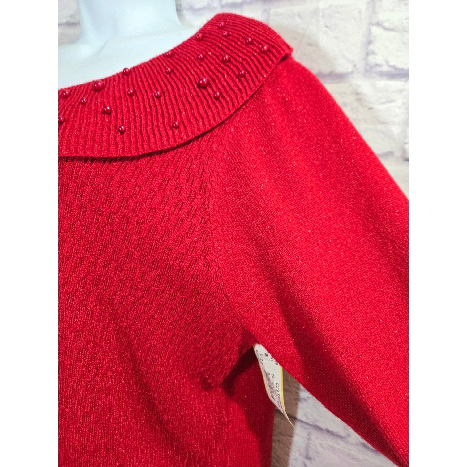Other Briggs Red Beaded Scoop Neck 3/4 Sleeves Sweater Top 1X Plus Size XXL / US 16-18 / IT 52-54 - 4 Thumbnail