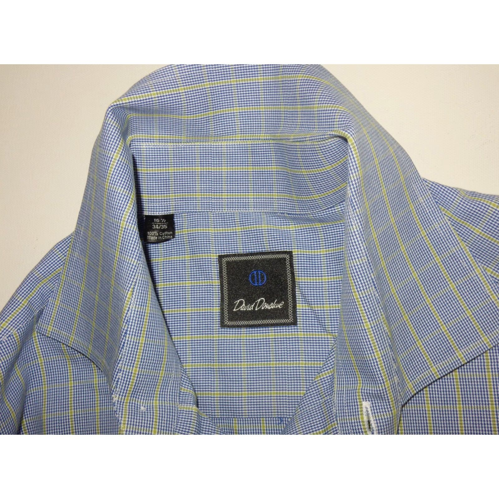 David Donahue VINTAGE David Donahue Men's Dress Shirt Size 16.5 Blue Plaid Cotton Long Sleeve 90s Mens Size 42R - 4 Thumbnail