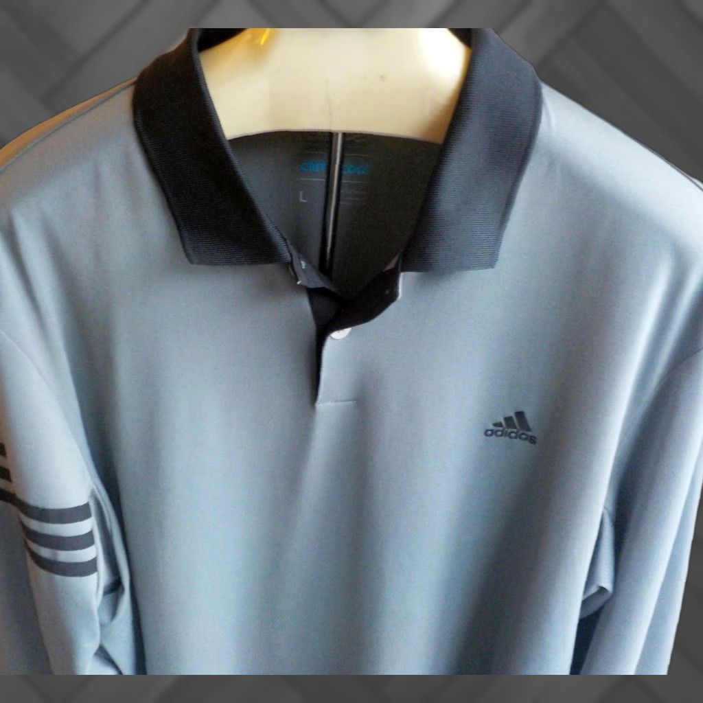 Adidas ADIDAS Polo Shirt 3 Stripes 2 Button Climacool Gray/Black Large Mens Polo Shirt Size US L / EU 52-54 / 3 - 1 Thumbnail
