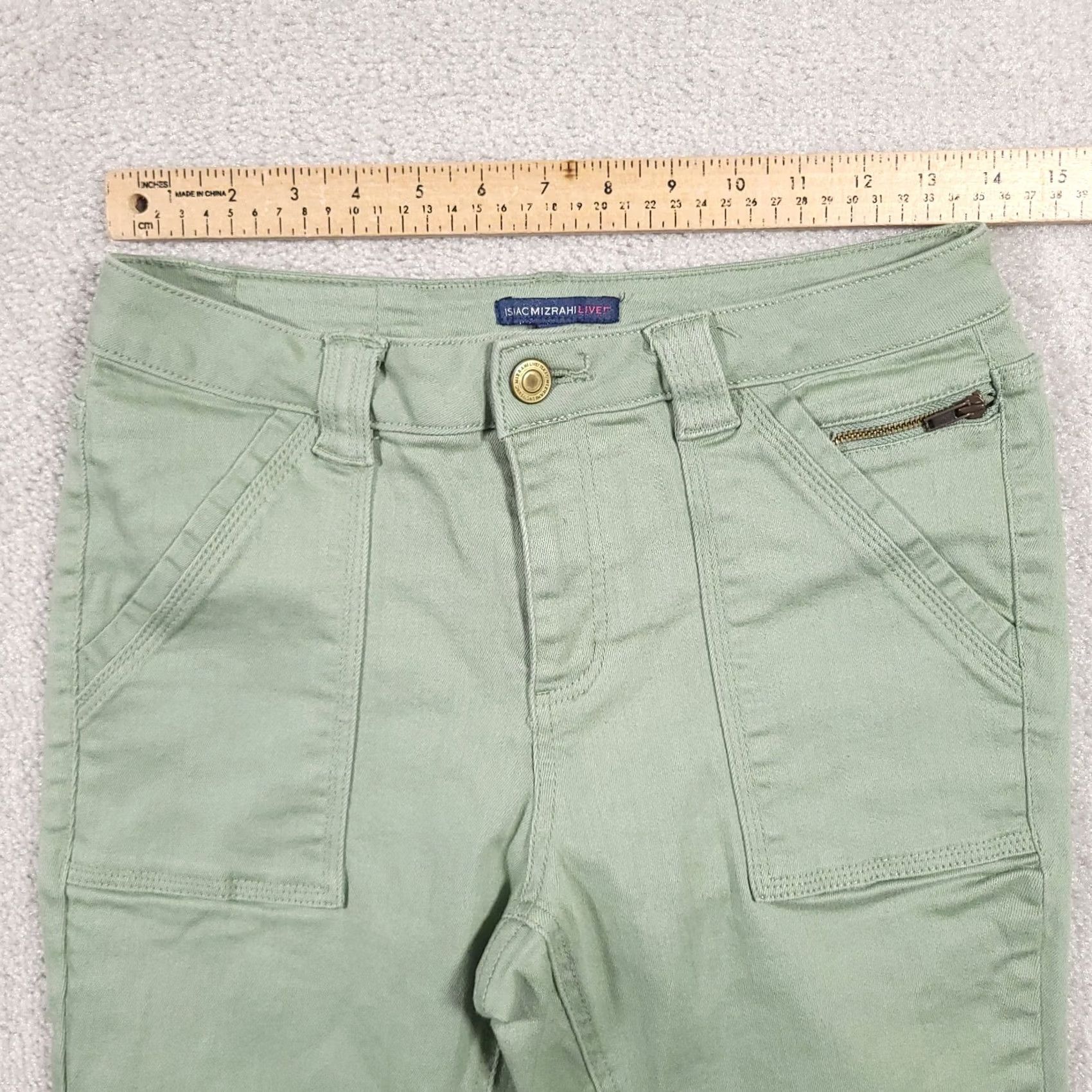 Vintage VINTAGE Isaac Mizrahi Live! Denim Pull On Ankle Pants Women's 4P Petite Green Mid-Rise 25 in Inseam Pockets Slim Straight Casual Size 28" / US 6 / IT 42 - 5 Thumbnail