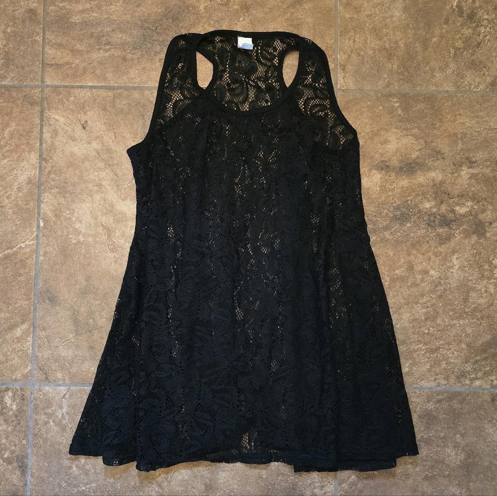 Designer Black Lace Detailed WL Long Tank Size L / US 10 / IT 46 - 1 Thumbnail
