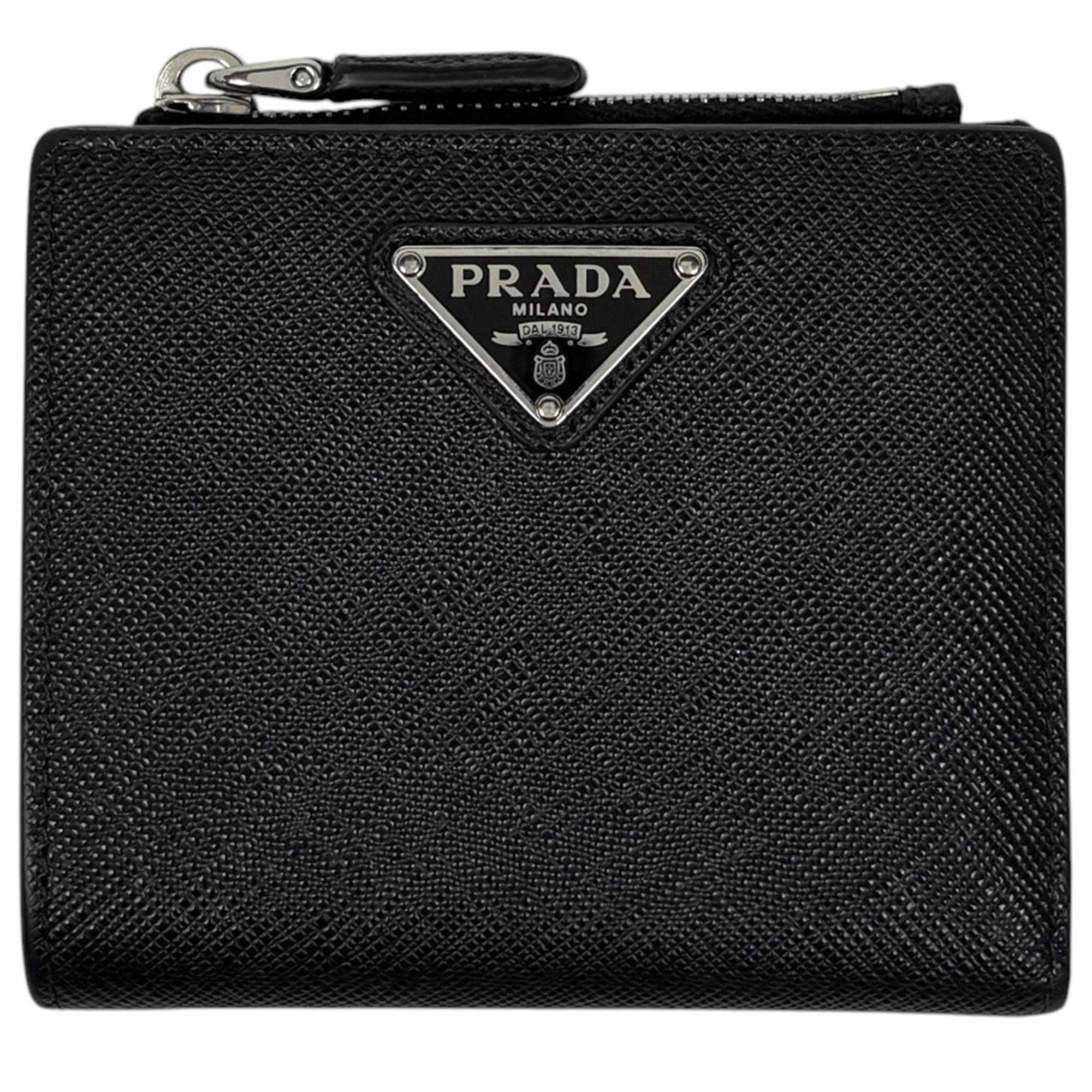 Prada Prada Triangle Trifold Wallet, Saffiano Leather, Black
