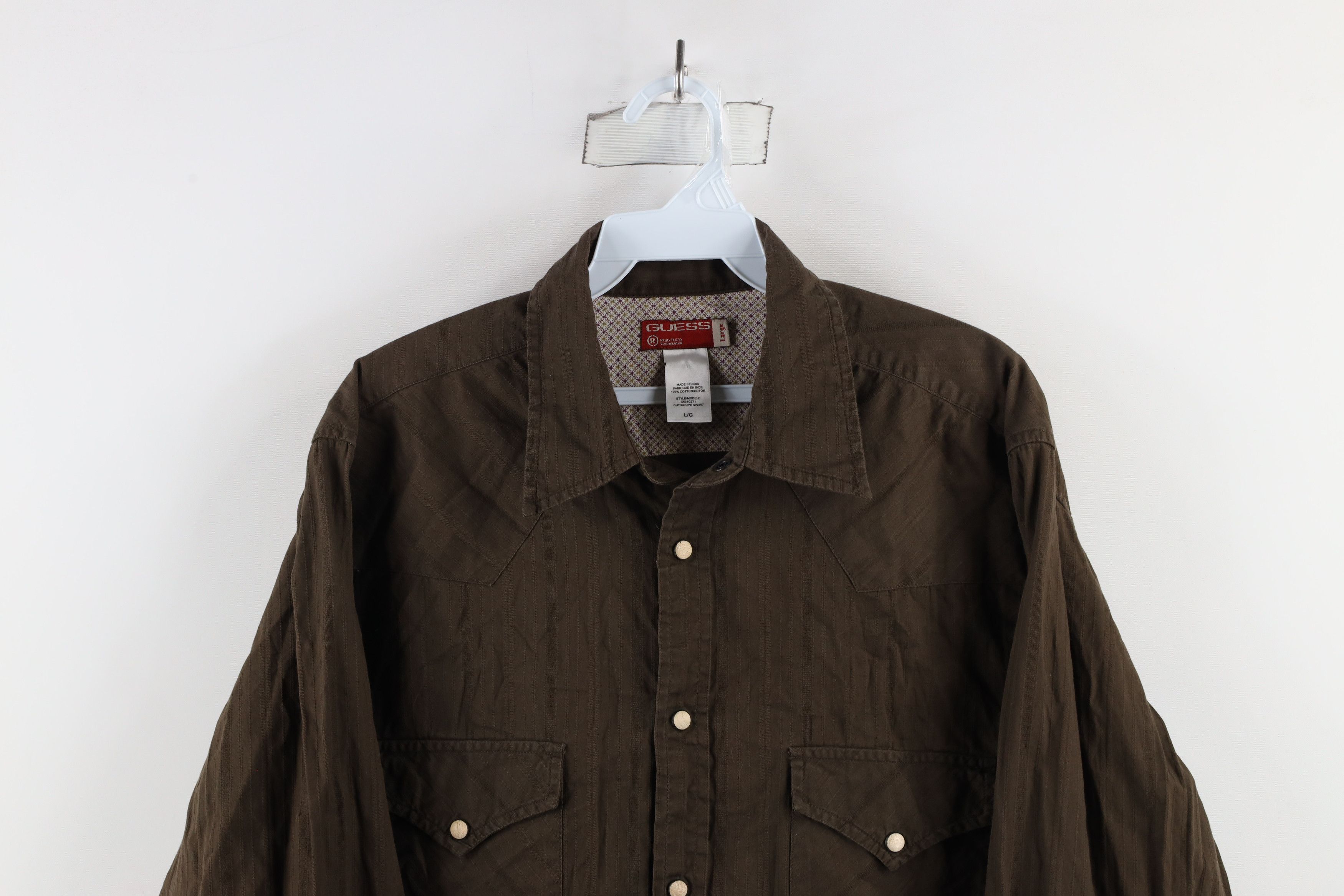 Guess × Vintage Vintage 90s Guess Striped Western Rodeo Snap Button Shirt Size US L / EU 52-54 / 3 - 2 Thumbnail