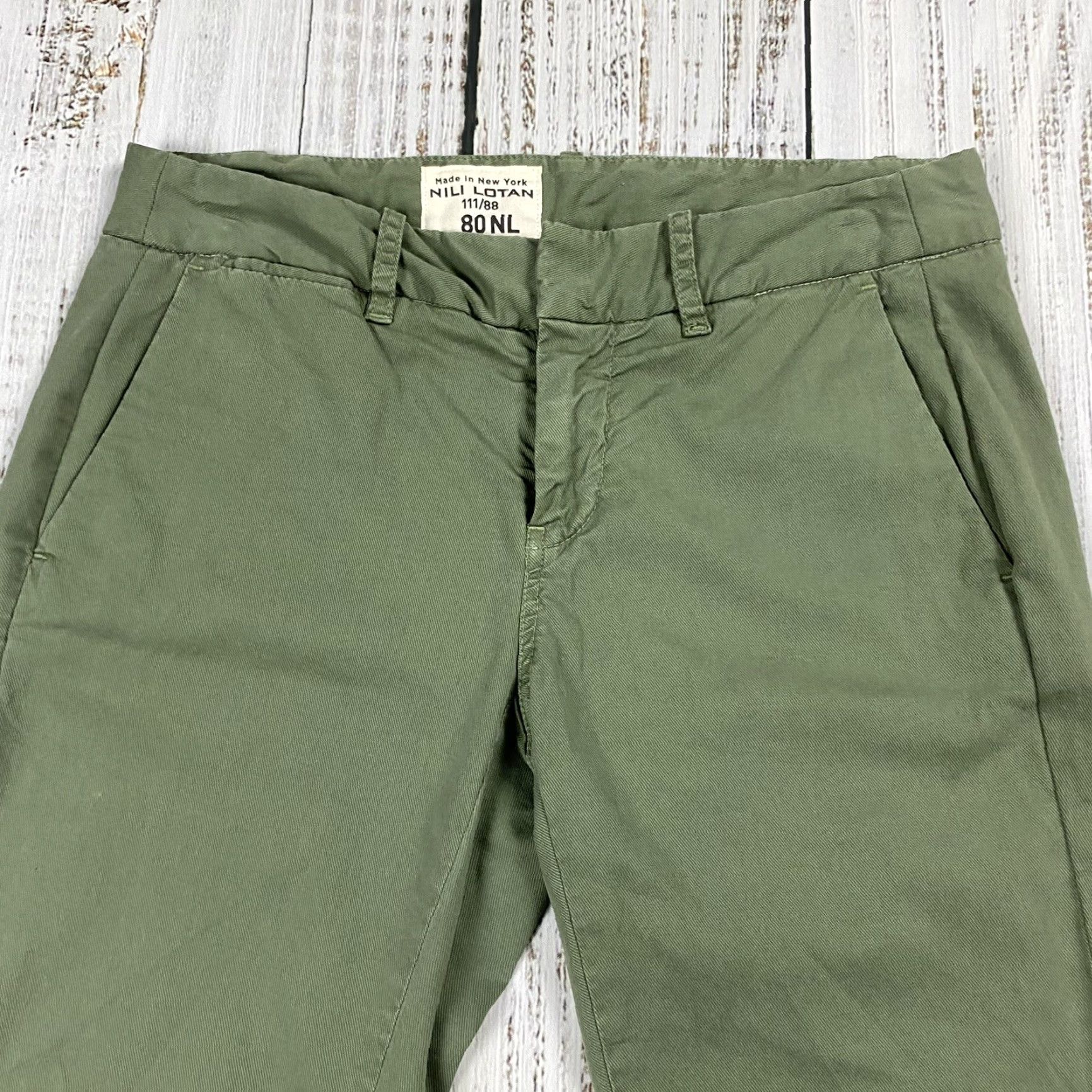 Nili Lotan VINTAGE NILI LOTAN East Hampton Pant Low Rise Slim Fit Frayed Cuff Women's 0 Green Cotton Twill 28-29 Slim Leg USA-made Shoes? Size 25" / US 0 / IT 36 - 2 Thumbnail