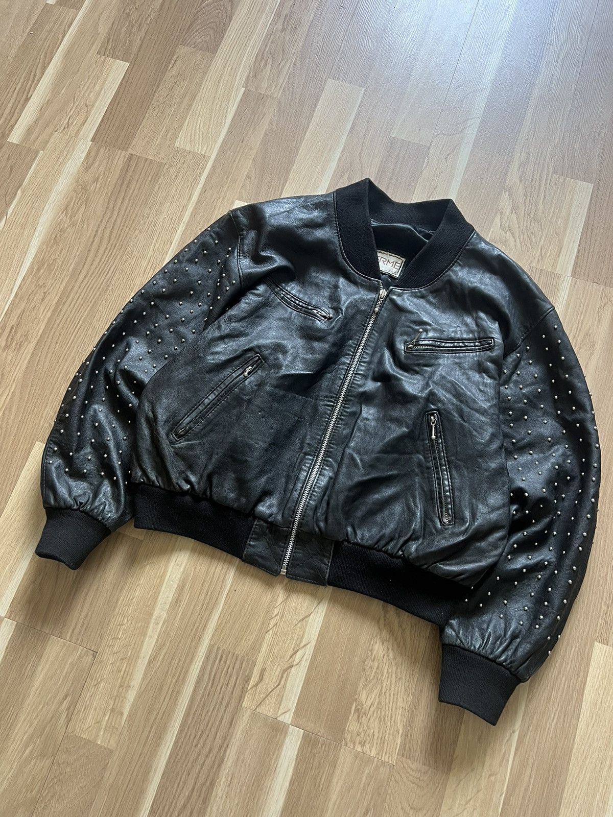 If Six Was Nine × Le Grande Bleu (L.G.B.) Vintage avant garde leather bomber jacket ma1 metal 99s Size M / US 6-8 / IT 42-44 - 2 Thumbnail
