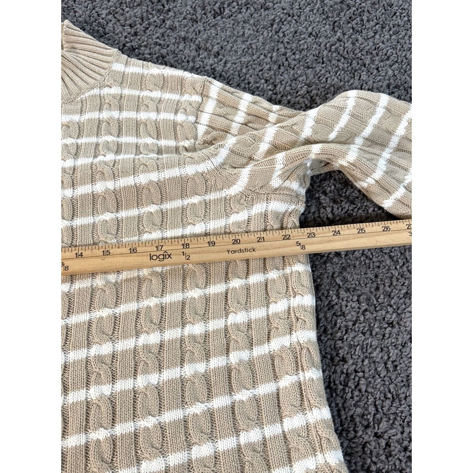 Vintage LL Bean Sweater Womens XL Cardigan Cable-Knit Striped Zip Mock Neck Fisherman Full Zip Size XL / US 12-14 / IT 48-50 - 3 Thumbnail
