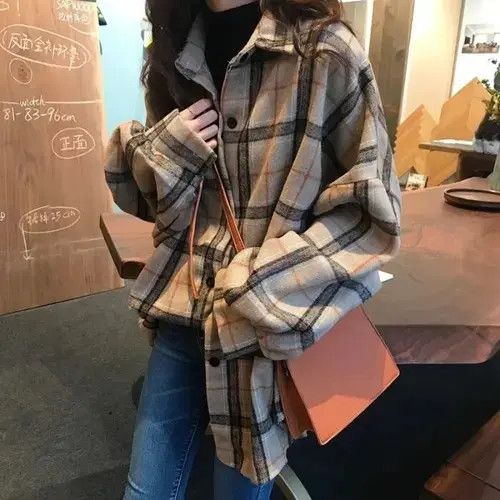 Japanese Brand Vintage Plaid Shirts Women Autumn Long Size ONE SIZE - 3 Thumbnail
