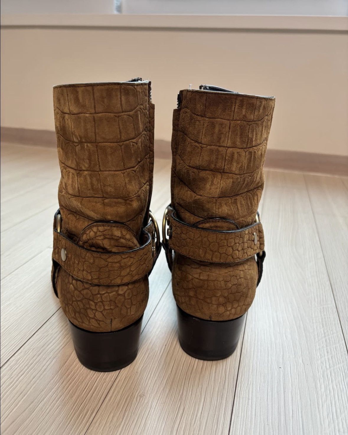 Saint Laurent Paris Wyatt Harness Crocodile Suede Boots Size US 8 / EU 41 - 2 Thumbnail