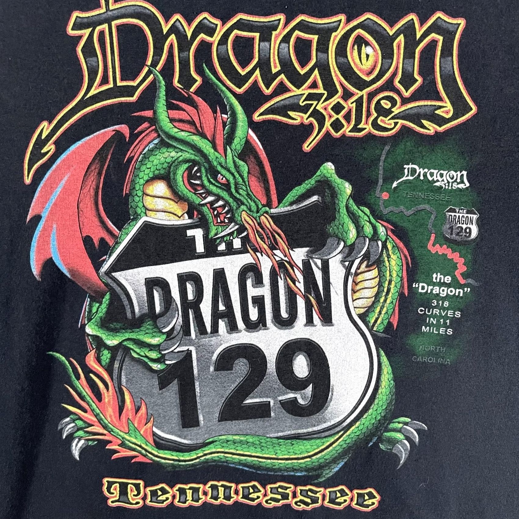 Gildan Dragons Tail Shirt Mens Large Black Dragon 129 Tennessee Biker Road Graphic Tee Size US L / EU 52-54 / 3 - 2 Thumbnail