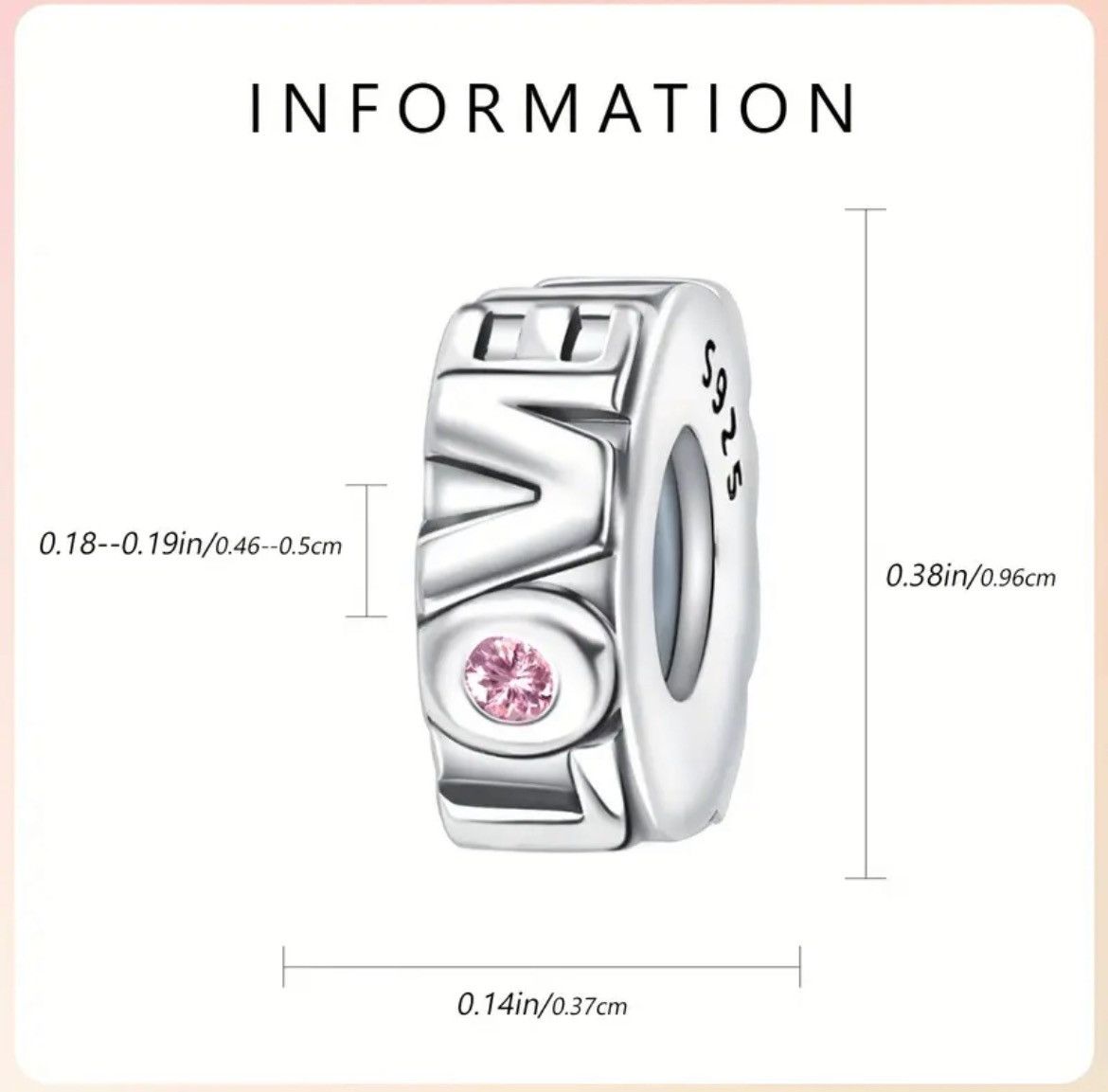 Other charm / 925 Sterling Silver Love Charm with Pink Gemstone Size ONE SIZE - 2 Thumbnail
