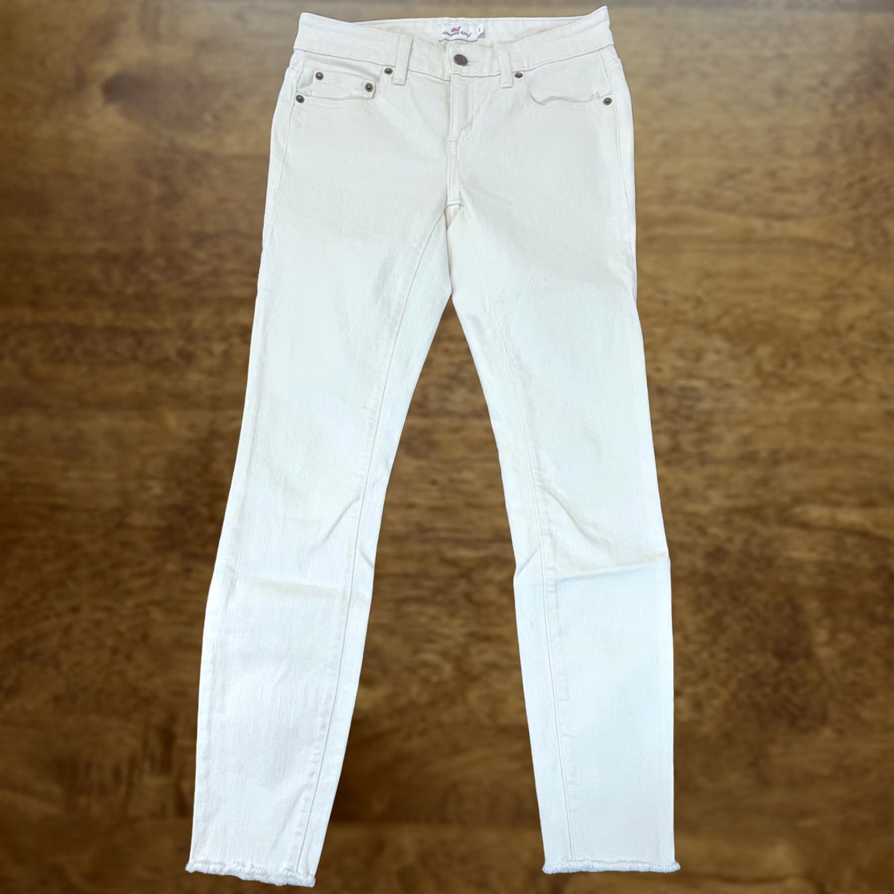 Vineyard Vines Vineyard Vines Pants Womens 2 White Jeans Skinny Raw Hem Stretch Denim Casual Size 26" / US 2 / IT 38 - 1 Thumbnail