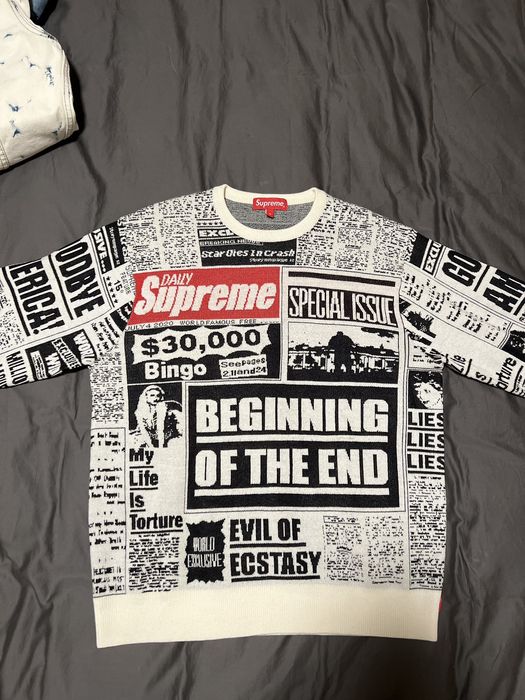 Supreme best sale newsprint sweater