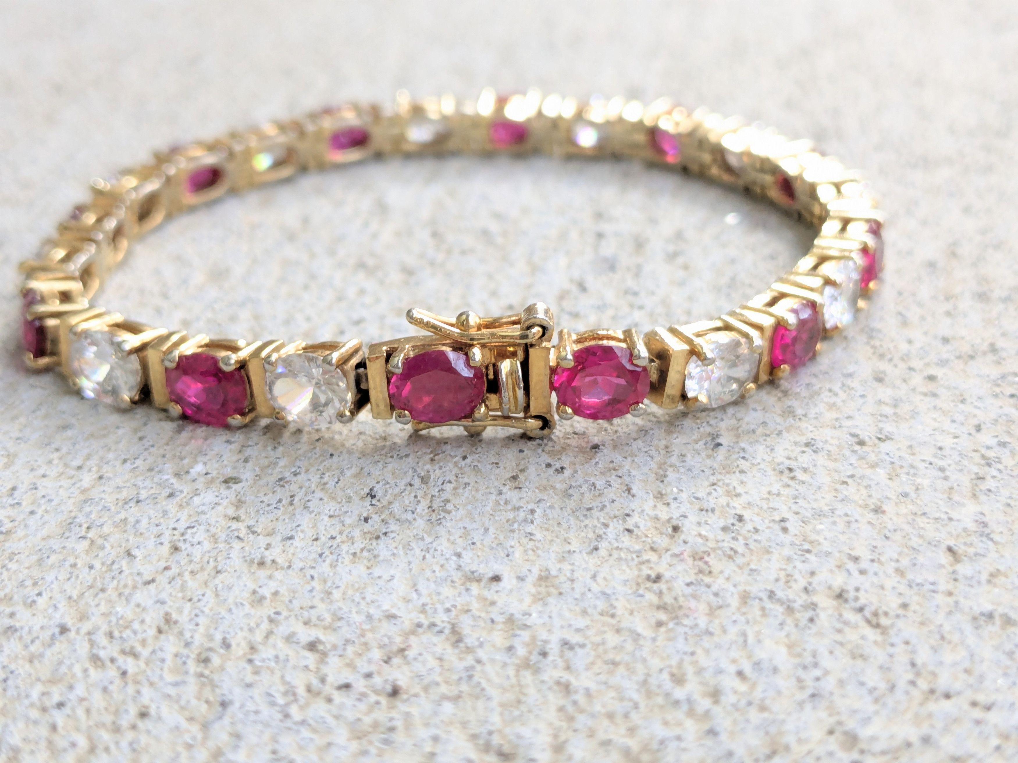Sterling Silver Sterling Silver Tennis Bracelet Ruby CZ 7.25 Gold Vermeil Size ONE SIZE - 3 Thumbnail