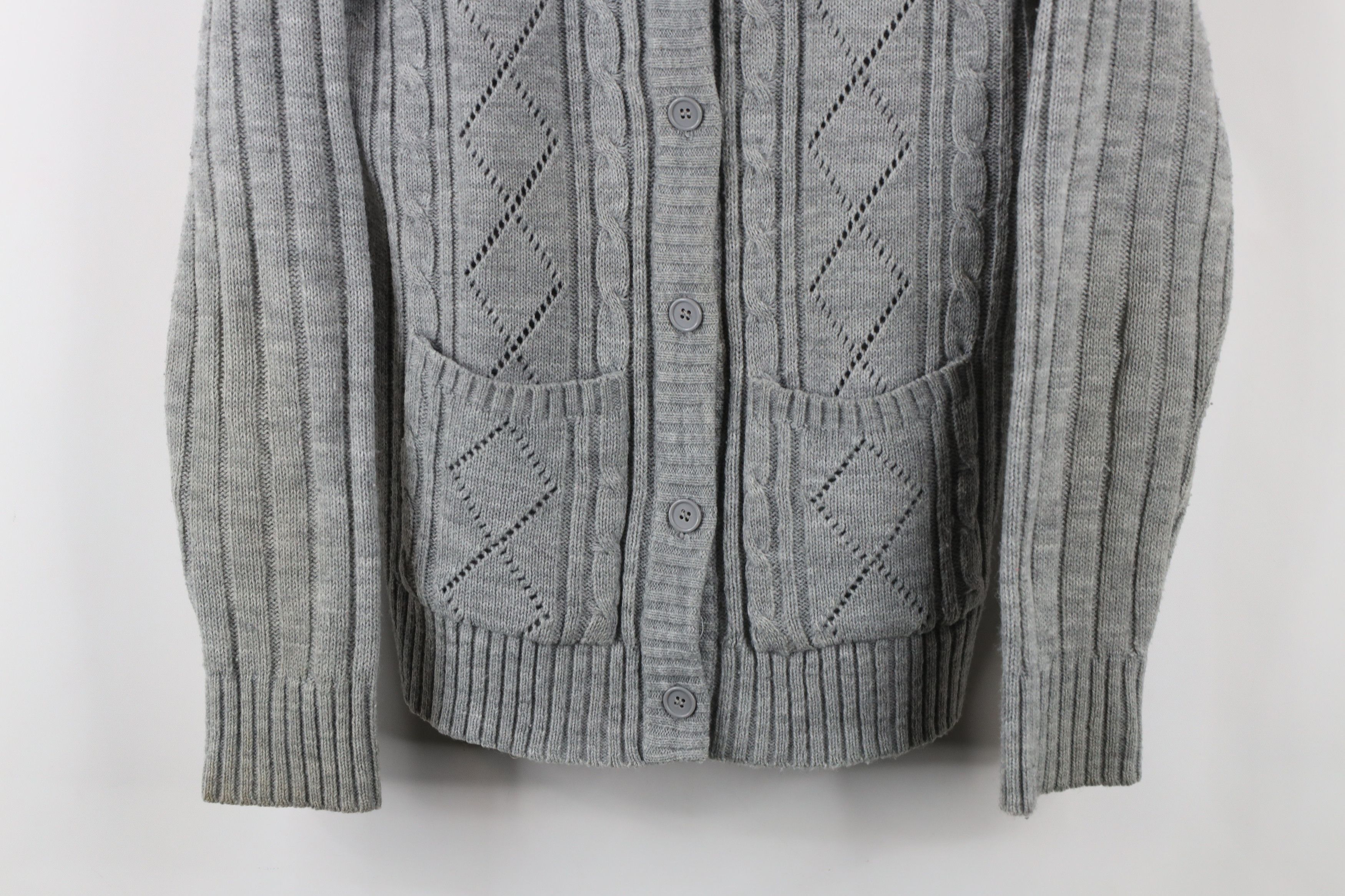 Vintage Vintage 70s Streetwear Cable Knit Cardigan Sweater Gray Size M / US 6-8 / IT 42-44 - 3 Thumbnail