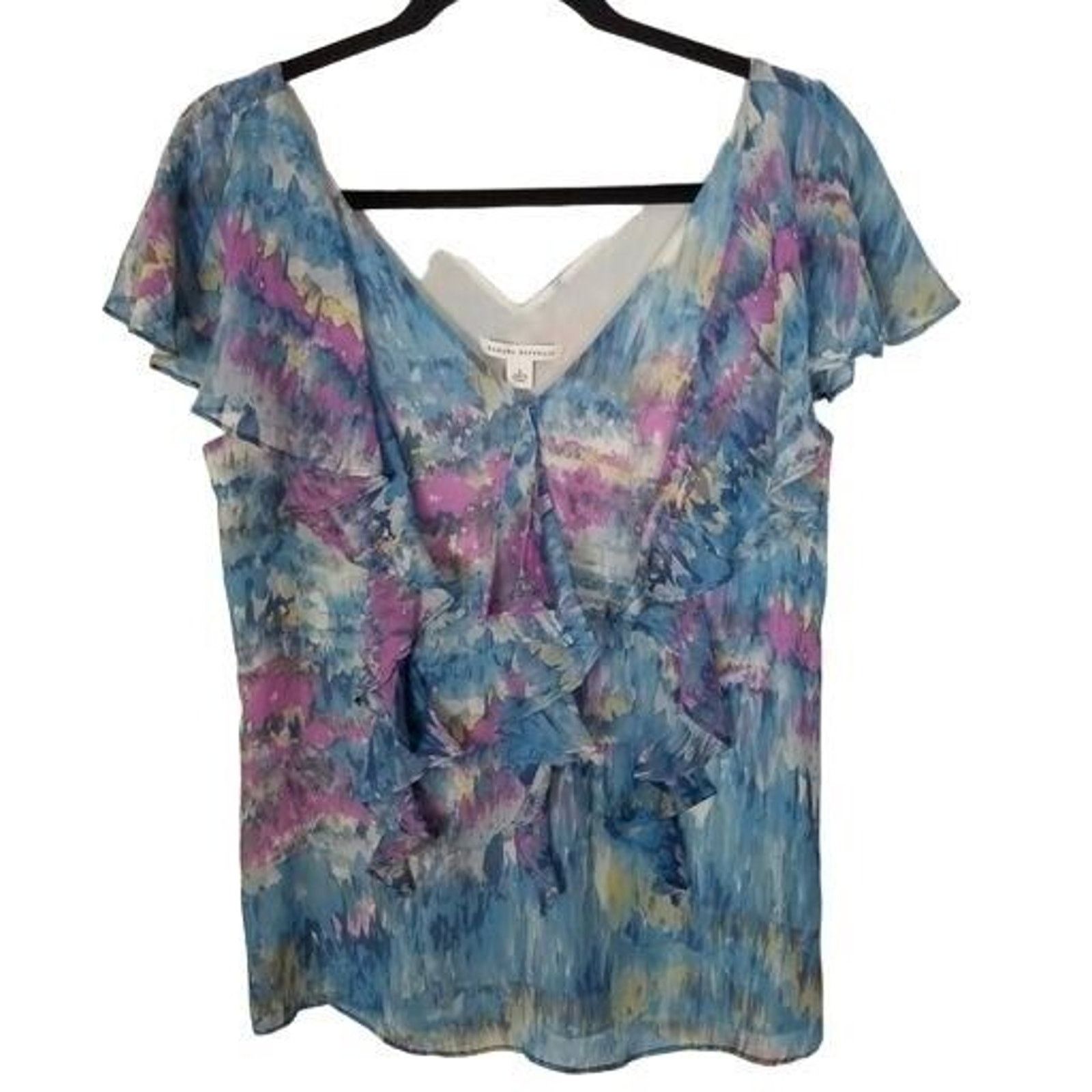 Banana Republic Banana Republic Womens Silk Ruffle Blouse S Watercolor Size S / US 4 / IT 40 - 1 Thumbnail