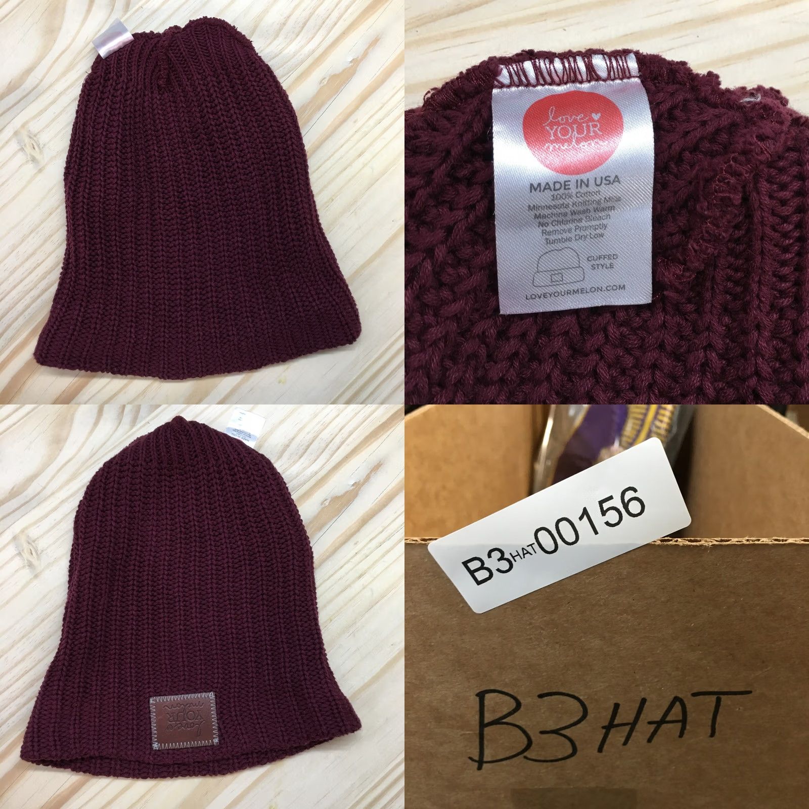 Vintage Love Your Melon Beanie Hat Womens Purple OS Adjustable Cuffed Pompom Knitted Size ONE SIZE - 8 Thumbnail
