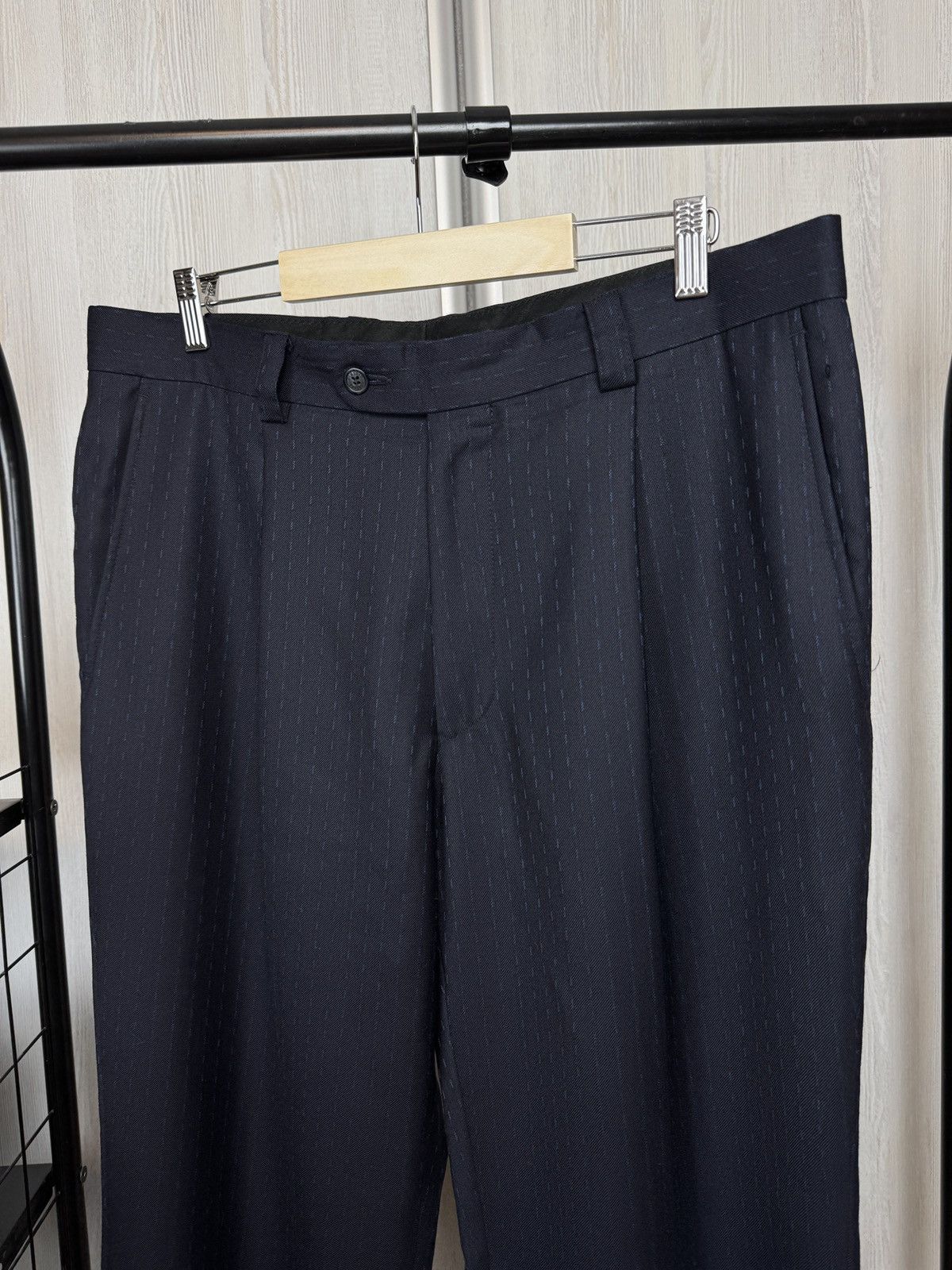 Versace Versace Classic blue wool striped classic casual wide pants Size US 36 / EU 52 - 4 Thumbnail