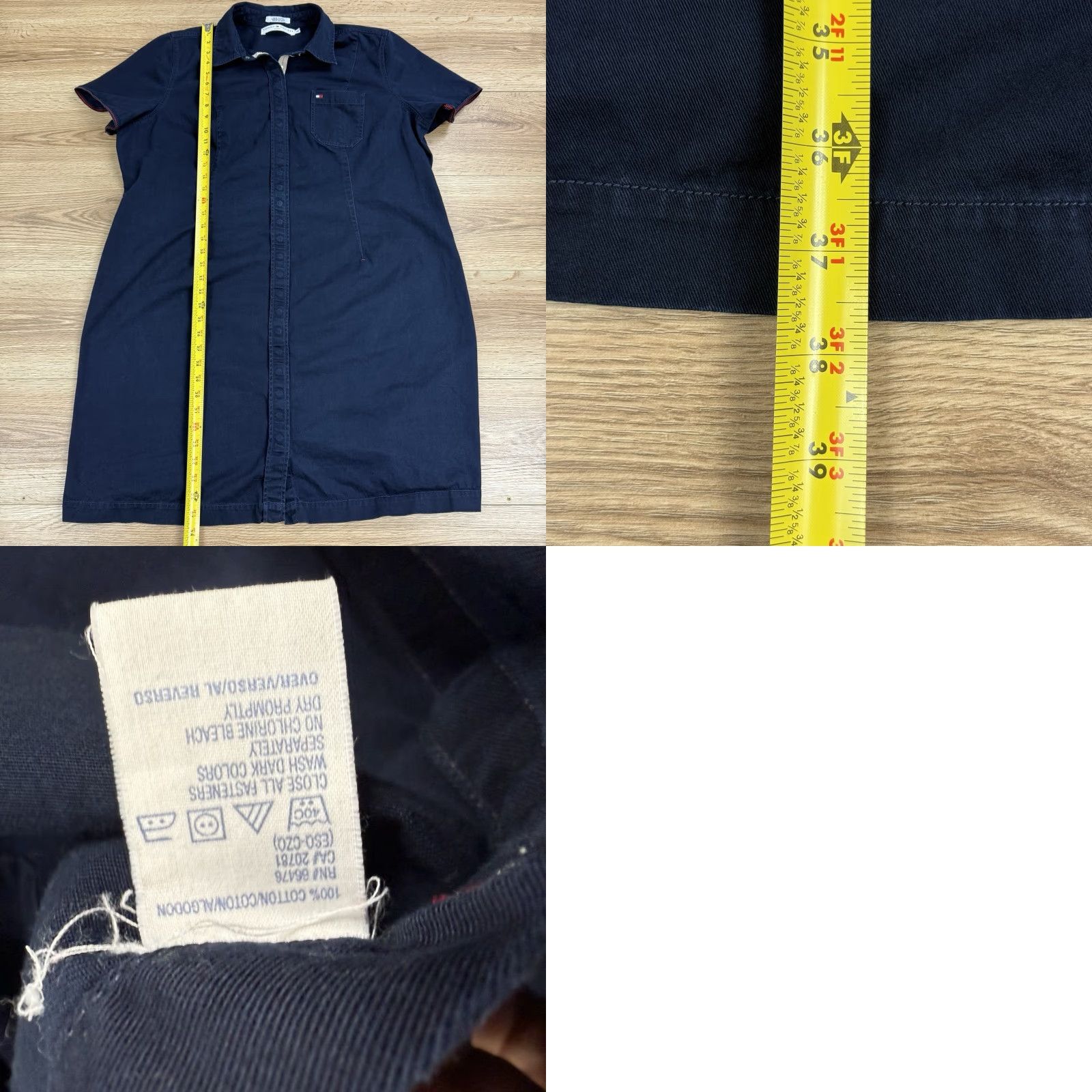 Tommy Hilfiger VINTAGE Tommy Hilfiger Women’s Shirt Dress Navy Short Sleeve Collared Button Front Sz 20 Plus Knee Length Womens Size 3XL / US 20-22 - 8 Thumbnail
