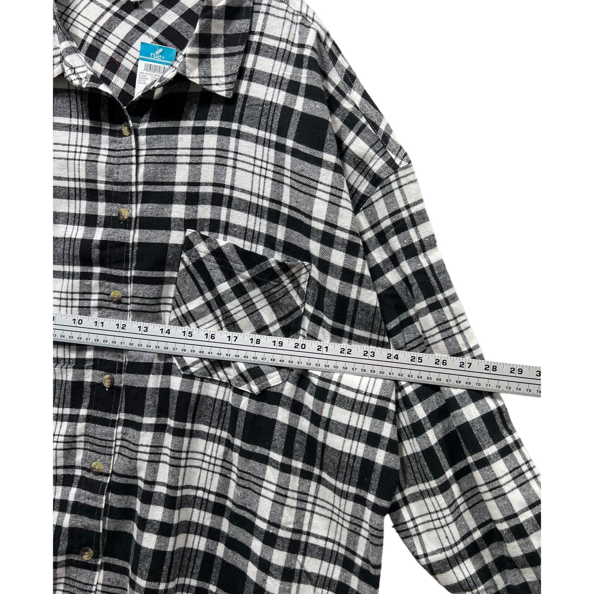 Other Rue + - Women's Plaid Long Sleeve Shirts - Black/White - 4X Size 4XL / US 24-26 - 4 Thumbnail