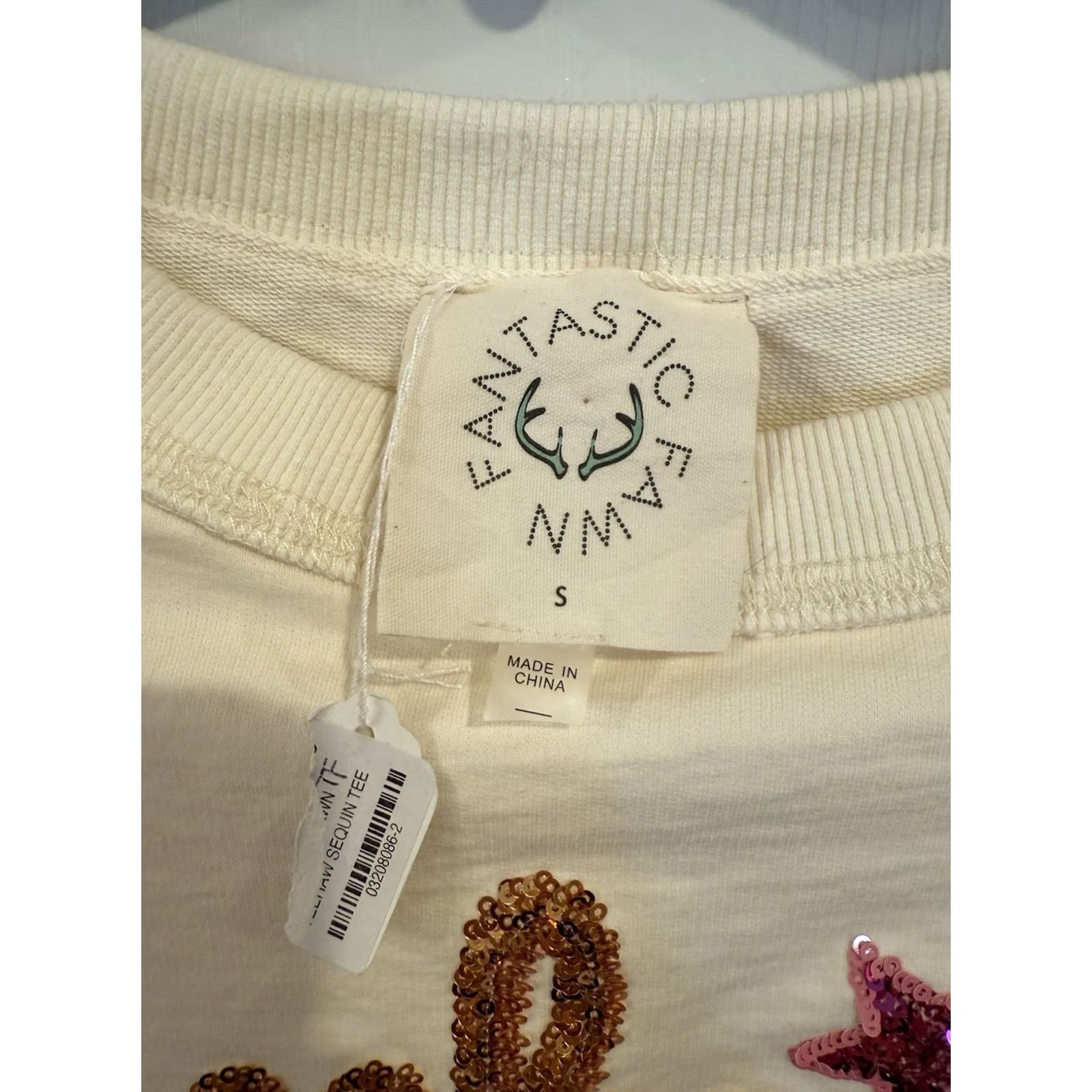 Vintage Fantastic Fawn Shirt Womens S Ivory Yeehaw Sequin Short Sleeve Oversized Cowboy Western Top Size S / US 4 / IT 40 - 5 Thumbnail