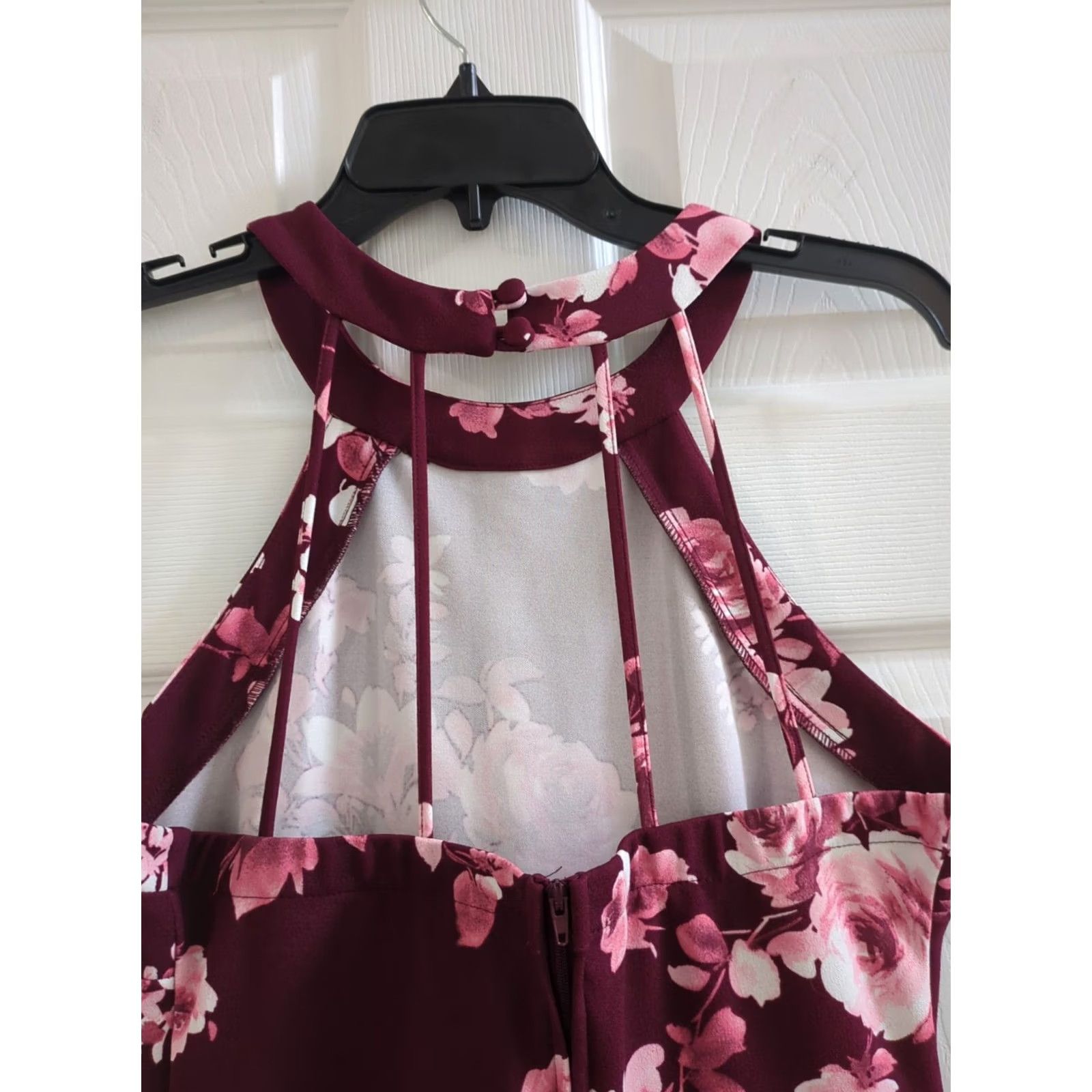 Vintage B. Smart Halter Neck Short Party Dress Burgundy Size 9 Prom Womens Dress Sequin Zip Floral Fit & Flare Size 30" / US 8 / IT 44 - 4 Thumbnail