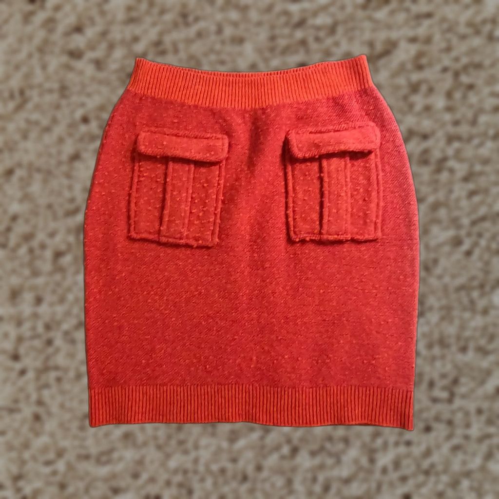 Anthropologie MOTH Skirt Womens S Orange Chunky Knit Stretch Pockets Retro 2020s style Short Leather? Size 28" / US 6 / IT 42 - 1 Thumbnail