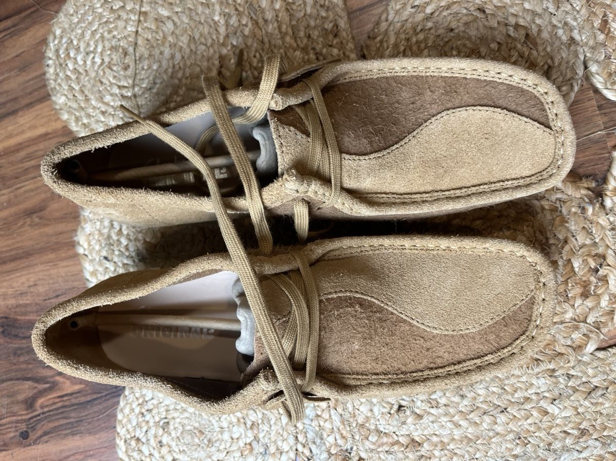 Clarks × Designer Clarks Beige suede two-tone Tan Wallabee Wallabees mule moc Size US 10.5 / EU 43-44 - 4 Thumbnail