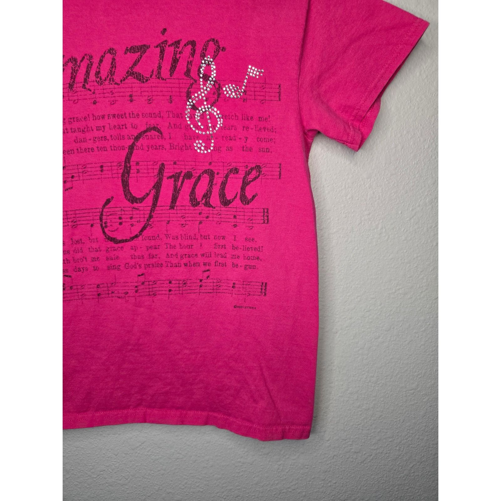 Gildan Amazing Grace Shirt Christian Gospel Rhinestone Pink S Tee Size S / US 4 / IT 40 - 3 Thumbnail