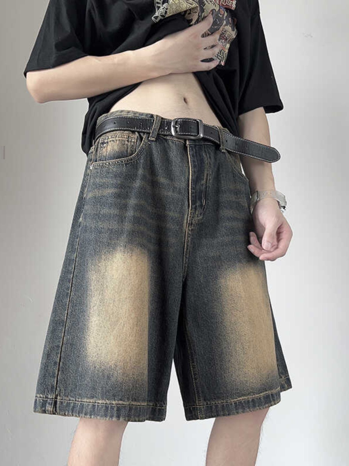 Japanese Brand × Jean Retro loose fitting wide leg straight leg denim shorts Size US 32 / EU 48 - 2 Thumbnail