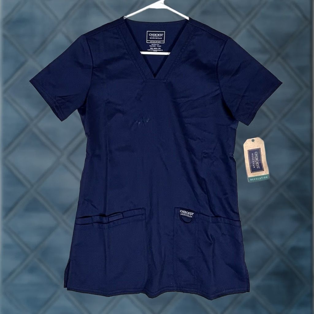 Cherokee VINTAGE Cherokee Scrub Top NEW Modern Classic Womenns 2XS Blue Pockets Flawed Medical Polyester/Rayon Blend Womens Size XXS / US 00 / IT 34 - 1 Thumbnail