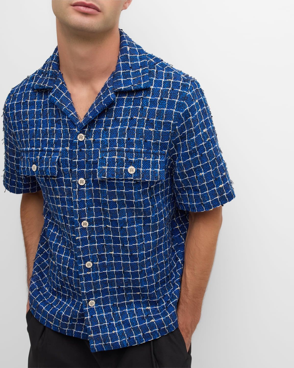 Amiri o1s1wg110625 Boucle Camp Shirt in Blue/White Size US L / EU 52-54 / 3 - 5 Thumbnail
