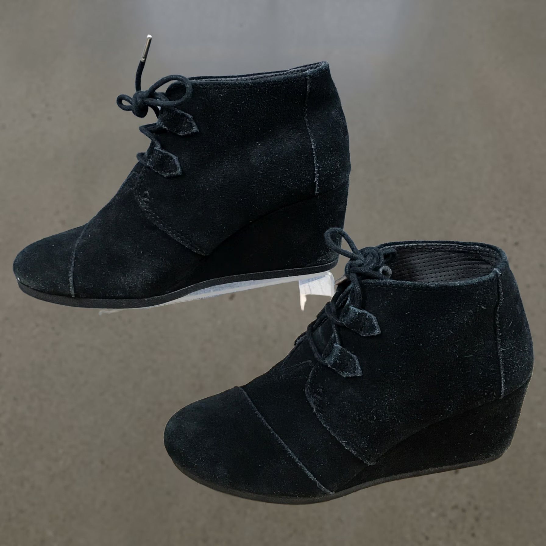 Toms TOMS Boots Kala Lace Up Desert Wedge Bootie Womens 9.5 Black Suede Size US 10 / IT 40 - 1 Thumbnail