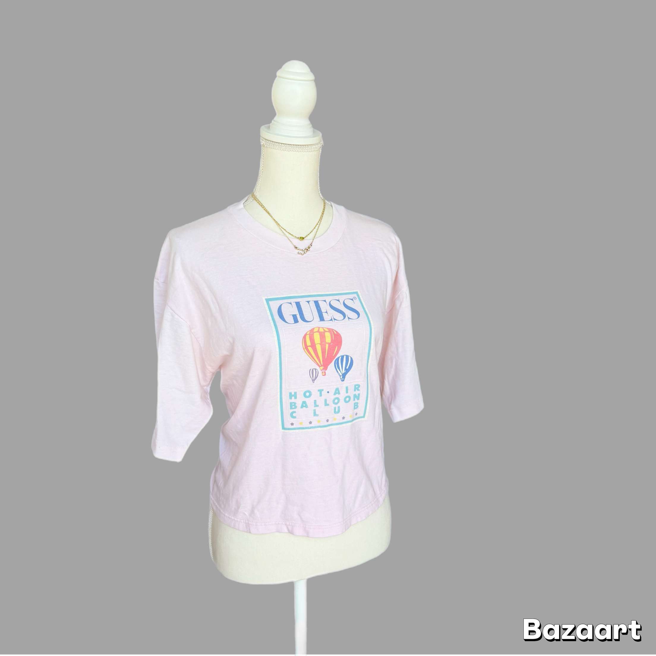 Guess 90s Pink GUESS Hot Air Balloon Club Graphic Print Crop Top Size XL / US 12-14 / IT 48-50 - 4 Thumbnail