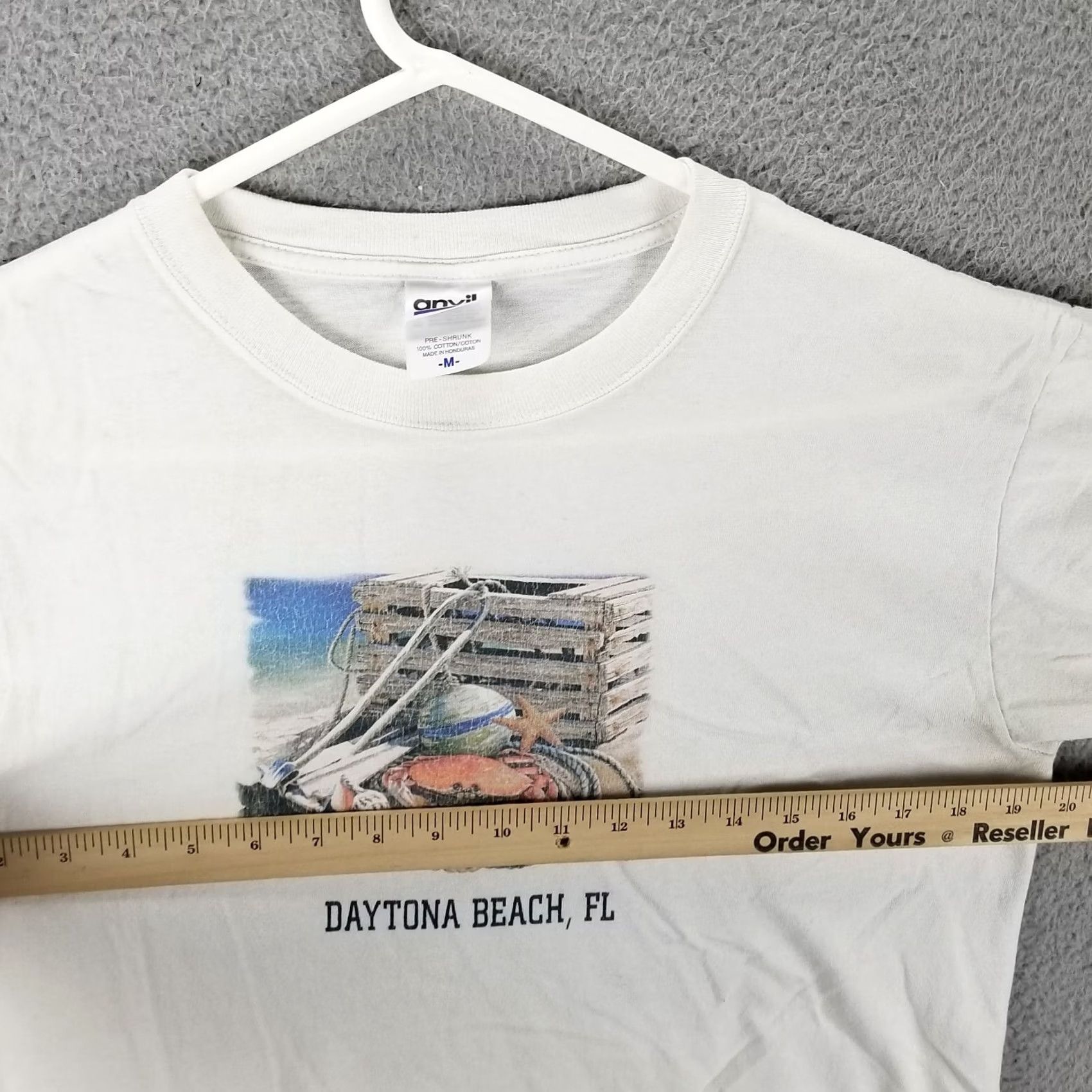 Anvil Vintage T-Shirt Crab Beach Florida Daytona Adult Medium White Ocean Tee Anvil Logo Beach Mens Size US M / EU 48-50 / 2 - 6 Thumbnail