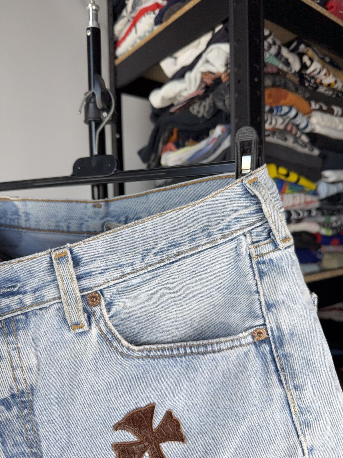 Levi's Vintage 90s Archival Chrome Hearts Style Cross Denim shorts Size 31" - 14 Thumbnail