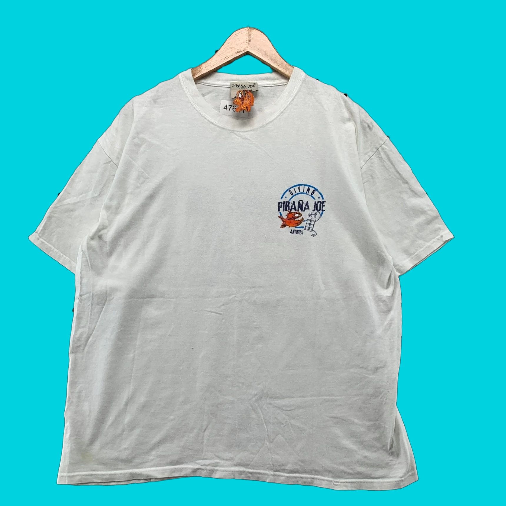 Vintage Pirana Joe T Shirt Mens XL White Diving Antigua Short Sleeve Beach Surf Size US XL / EU 56 / 4 - 1 Thumbnail
