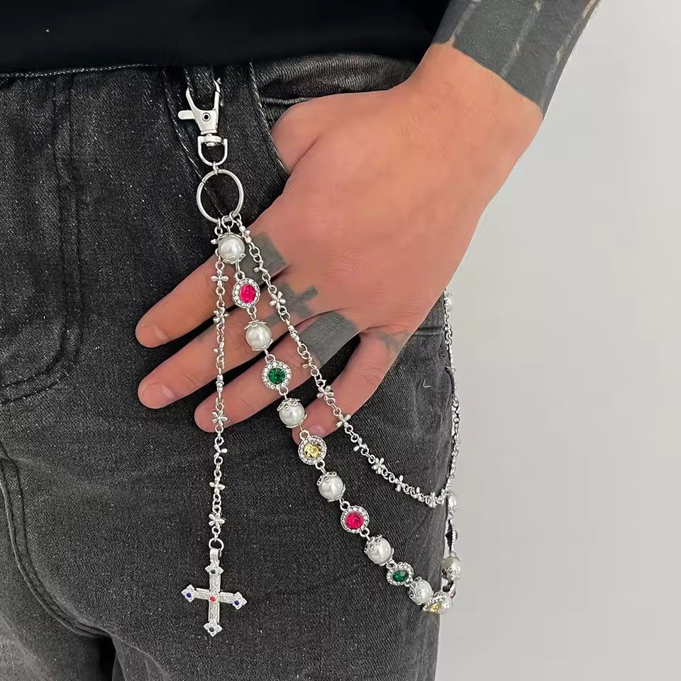 Jewelry Waist Cross Pearl Keychain Belt Chain Trousers Size ONE SIZE - 1 Thumbnail
