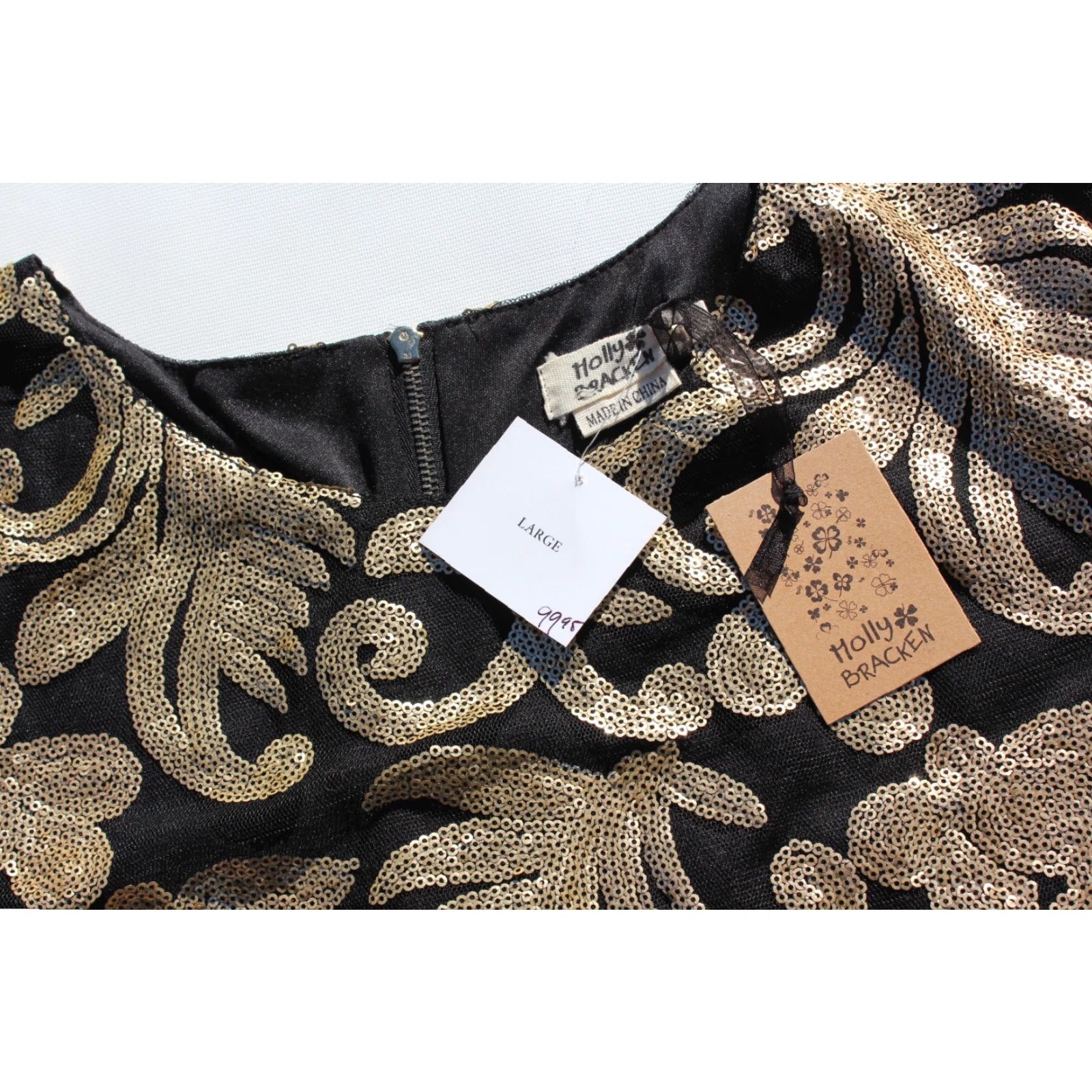 Vintage Holly Bracken Womens Cocktail Dress L Black Gold Sequin Zip Back New Size L / US 10 / IT 46 - 2 Thumbnail
