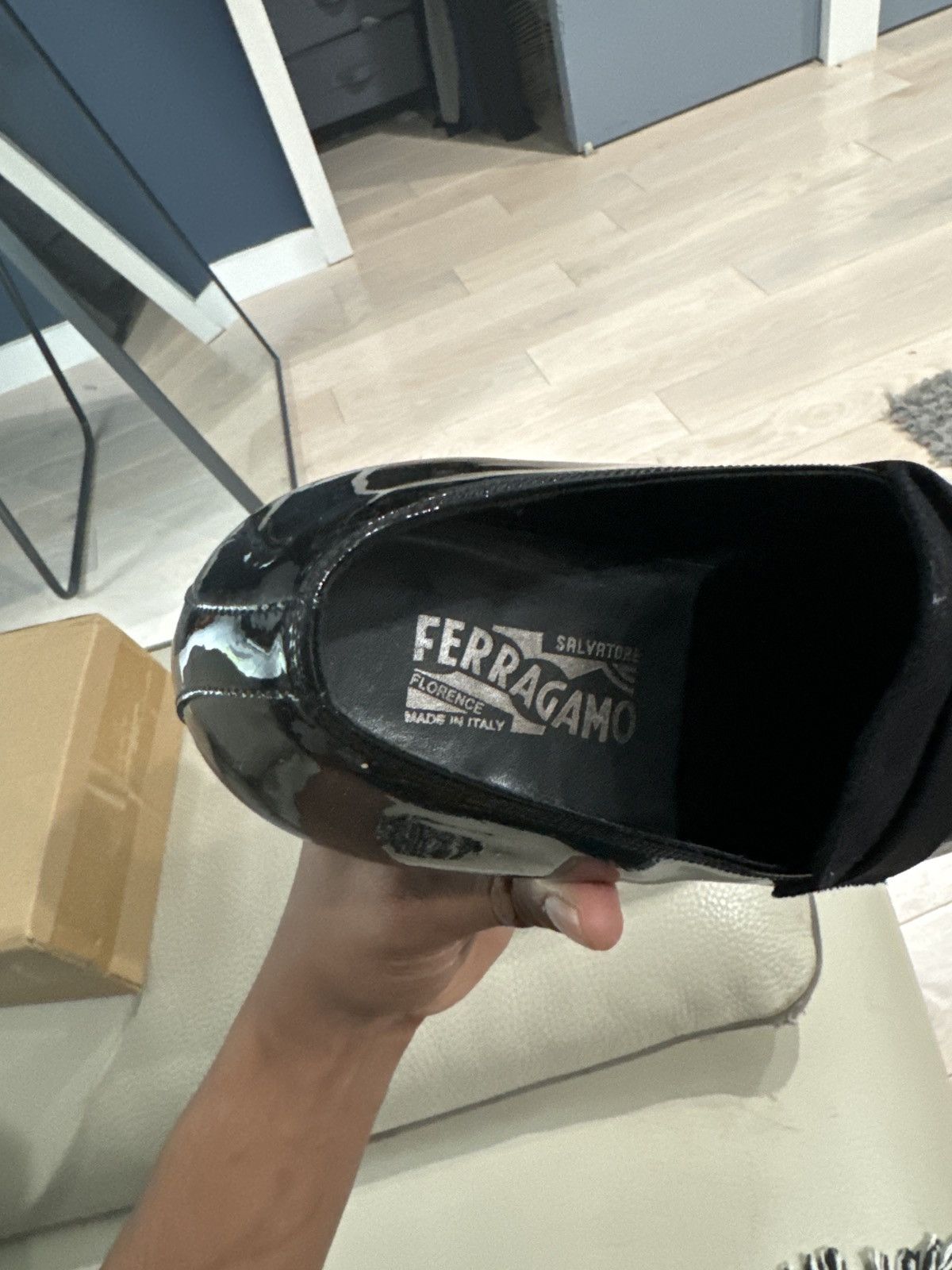 Salvatore Ferragamo Nero Patentcalf Nero (561) Buc Suede Size US 11 / EU 44 - 5 Thumbnail