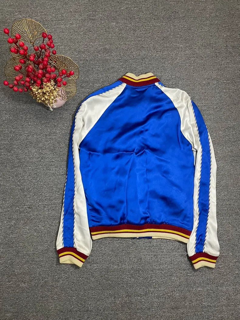 Saint Laurent Paris Saint Laurent Paris Blue and White Patchwork Silk Jacket Size US S / EU 44-46 / 1 - 6 Thumbnail