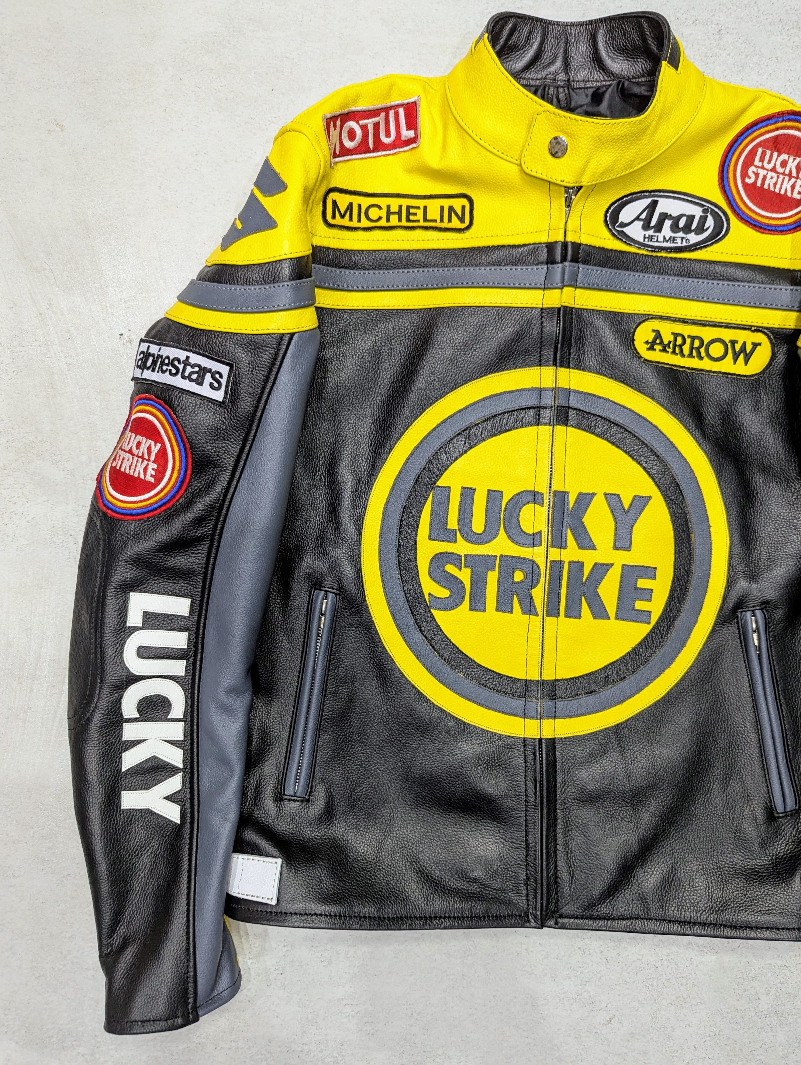 Vintage 🔥 LUCKY STRIKE 🔥 Leather Jacket 90s Vintage Racing Size M / US 6-8 / IT 42-44 - 4 Thumbnail