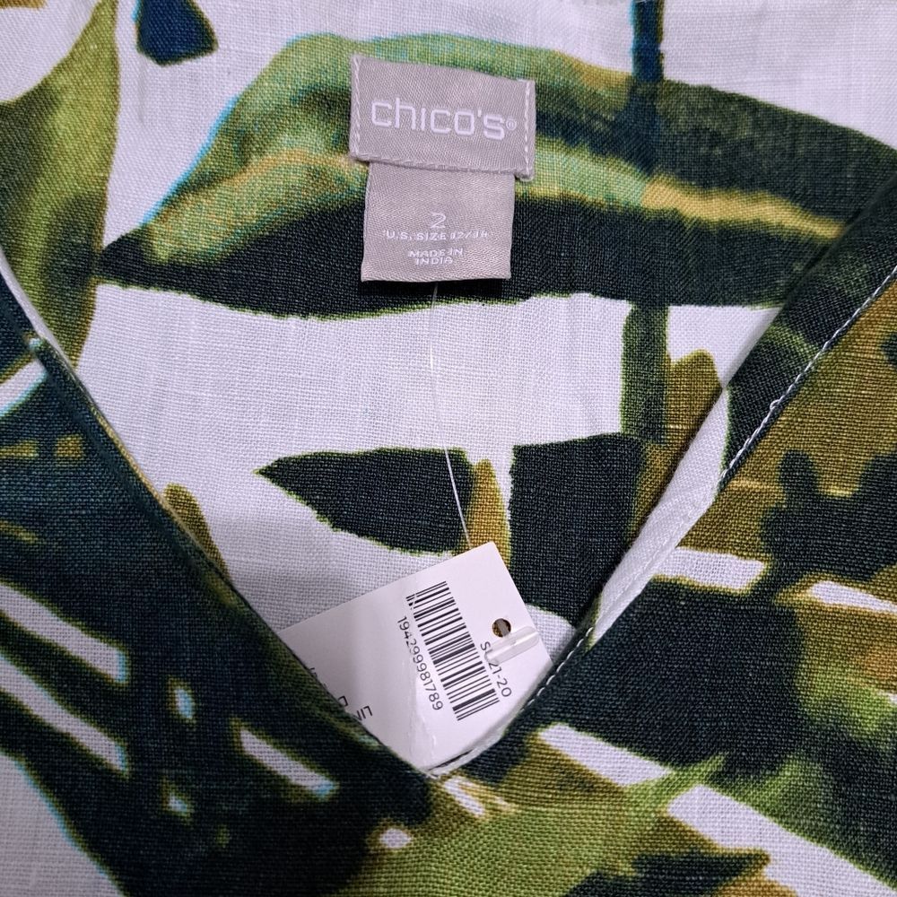 Chicos Chico's Linen Palm Print Tunic Wedge Short Dress Multi- Colo Size L / US 10 / IT 46 - 6 Thumbnail
