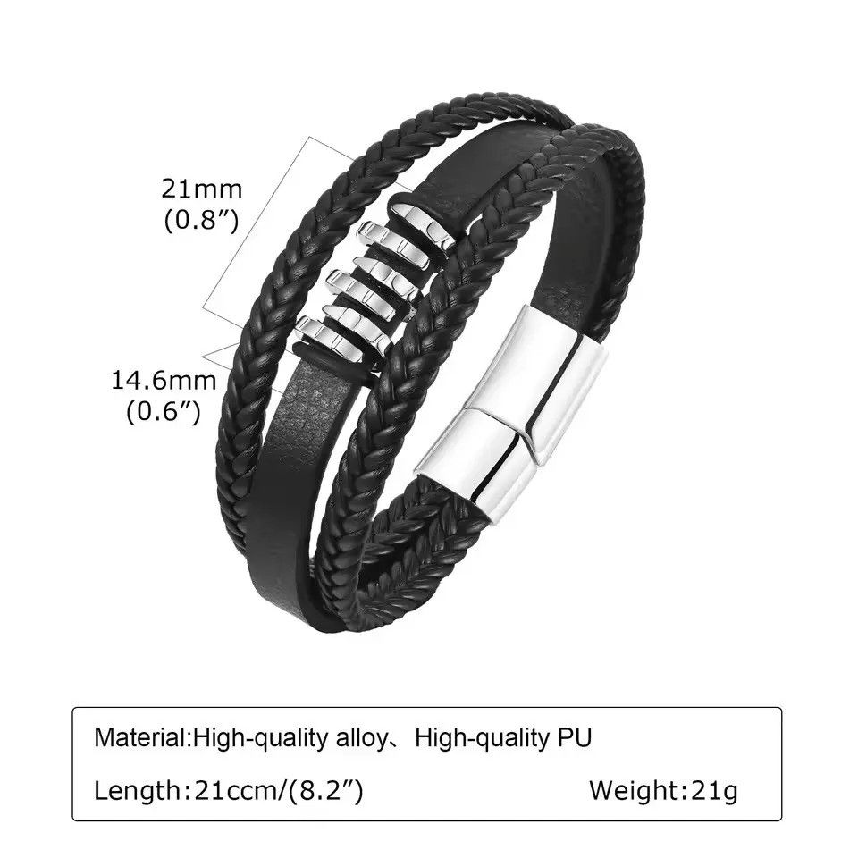 Jewelry × Leather New Style Gentle Black Mens Bracelet PU Leather Size ONE SIZE - 3 Thumbnail