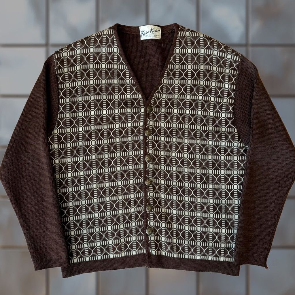 Vintage VINTAGE Kaso Knit Cardigan Women's L Brown Argyle Worsted Wool 70s Glam Cardigan Kimono Sleeve V-Neck Knit Wool All Seasons Classic Jacket, 1-Size? Size L / US 10 / IT 46 - 1 Thumbnail