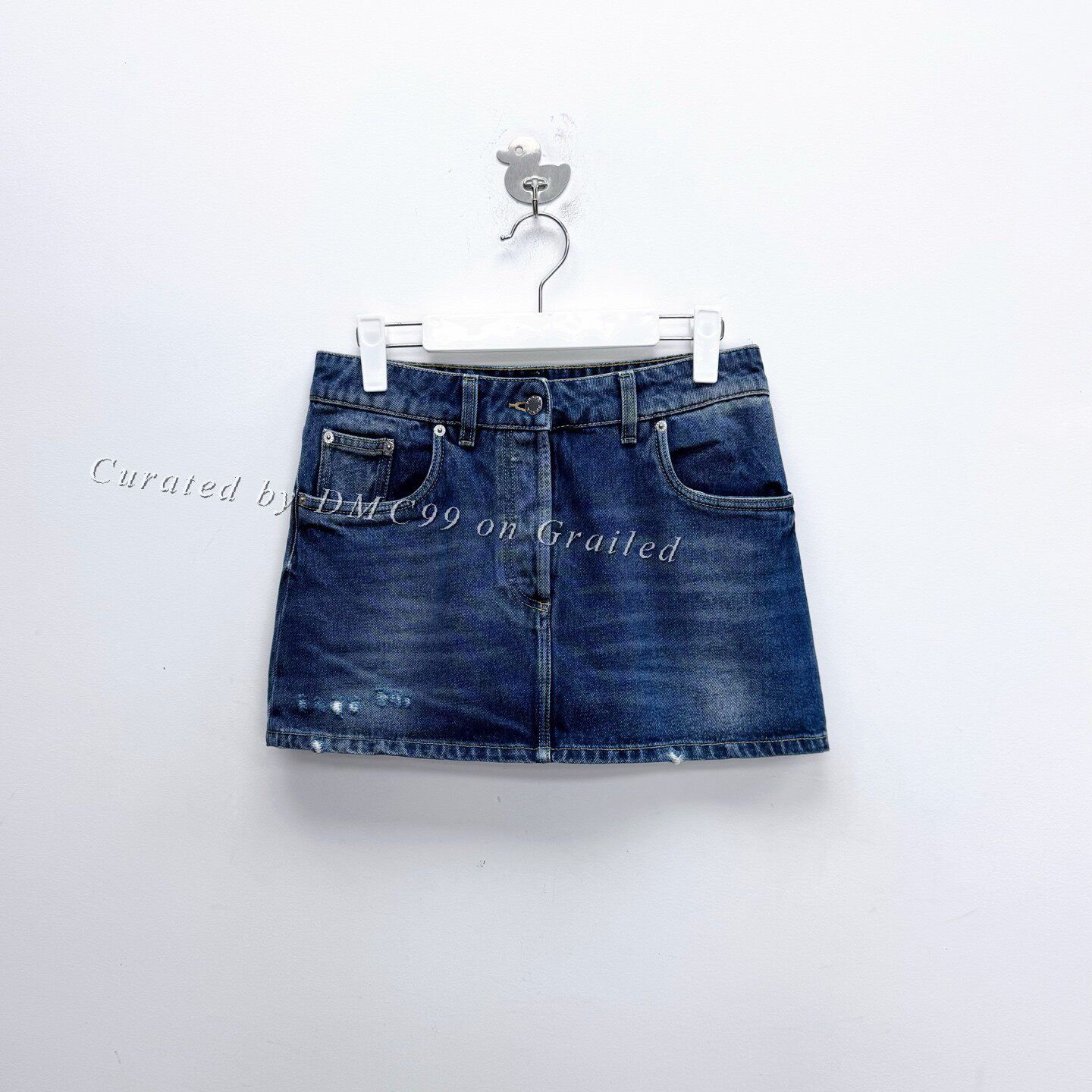 Prada Prada Washed Blue Distressed Denim Skirt Size 42" / US 20 - 1 Thumbnail