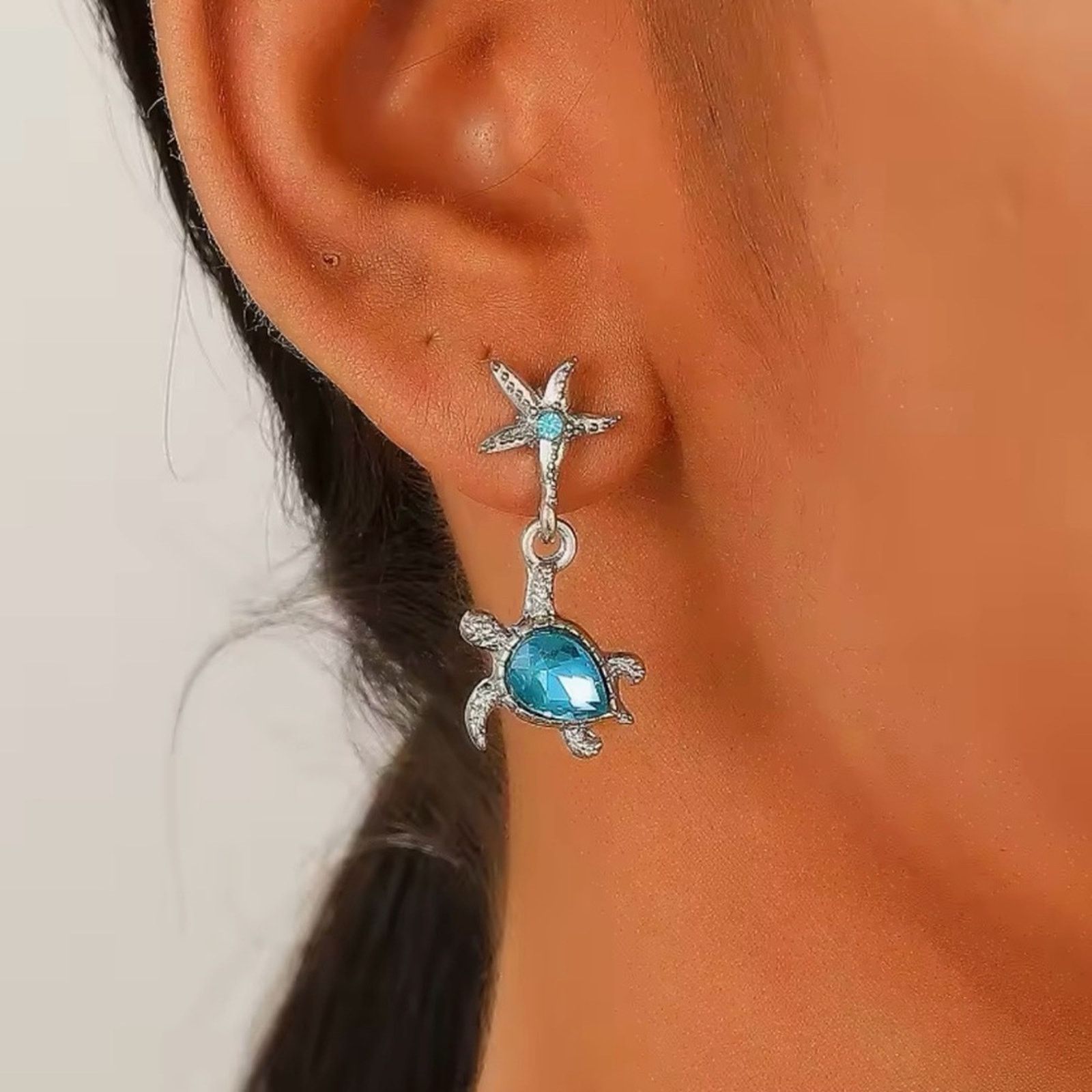 Other Cute Turtle Blue Starfish Delicate Earrings Size ONE SIZE - 1 Thumbnail