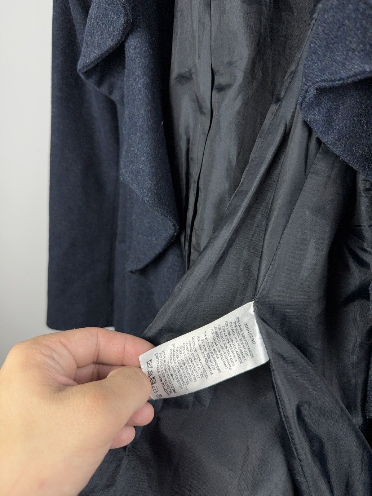 Japanese Brand NAF NAF Ruffle Wool Blend Belted Coat Dark Blue 38 / S-M Size S / US 4 / IT 40 - 7 Thumbnail