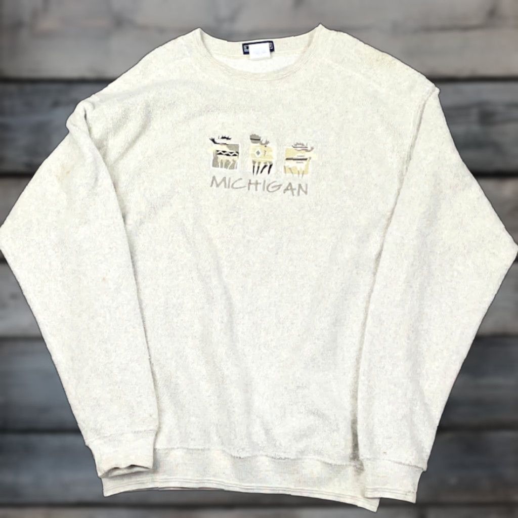 Vintage VTG Michigan Gray Moose Print Fleece Pullover Sweatshirt Embroidered Nature L Size US L / EU 52-54 / 3 - 1 Thumbnail