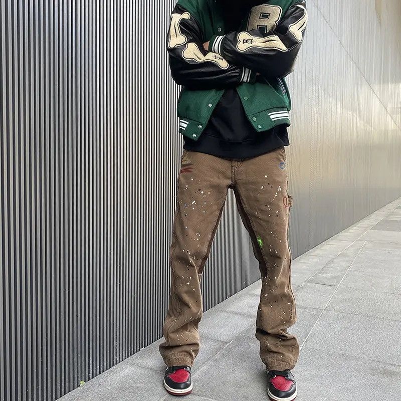Japanese Brand × Vintage Graffiti Cargo Flared Jeans Splash Ink Wide Leg Denim Pant Size US 36 / EU 52 - 1 Thumbnail
