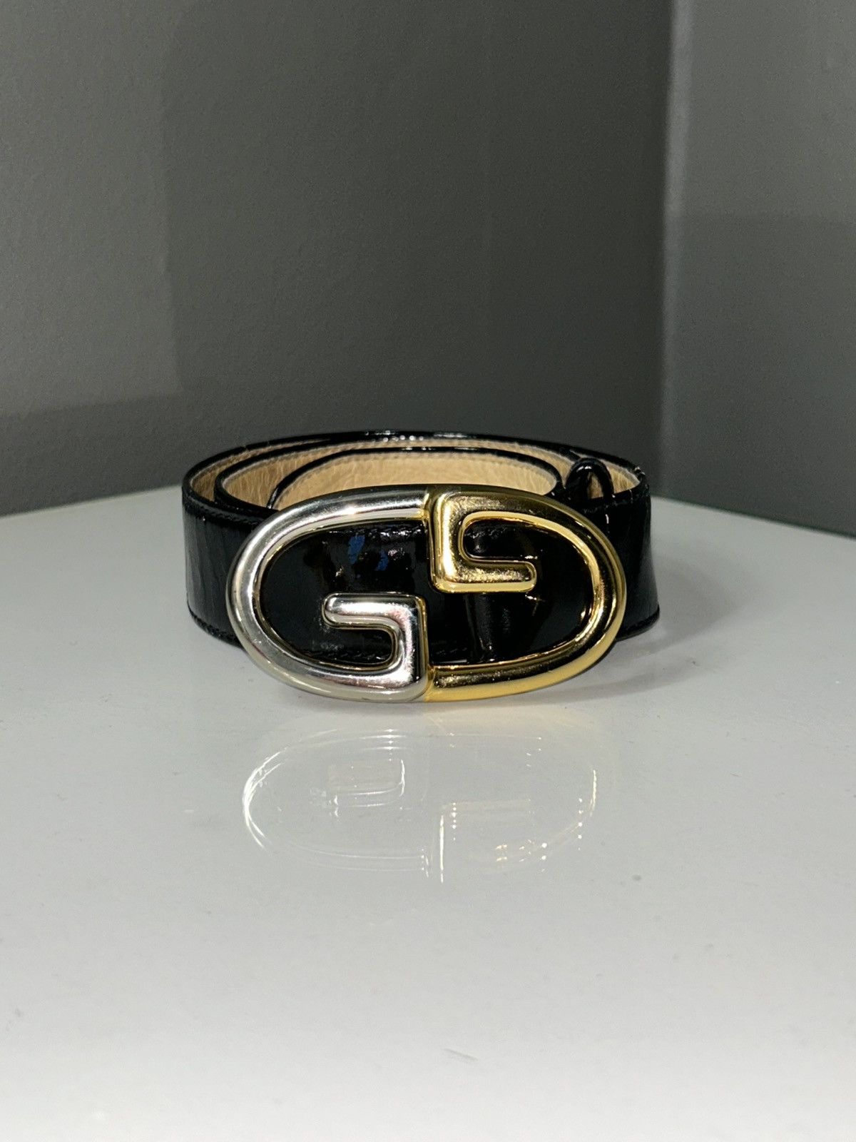 Gucci Gucci Patent Leather Belt w/ Gold & Silver GG Buckle size 26 Size ONE SIZE - 1 Thumbnail